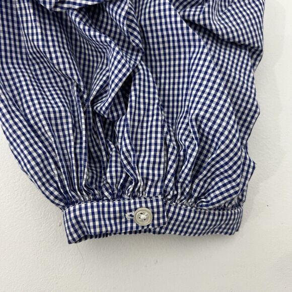 Banana Republic Gingham Tuck Sleeve Shirt Large Blue Tie Check Elevated Pairie - Picture 5 of 12